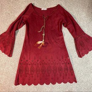 Aisabelle Paris Red Faux Suede Tunic Dress Size Small